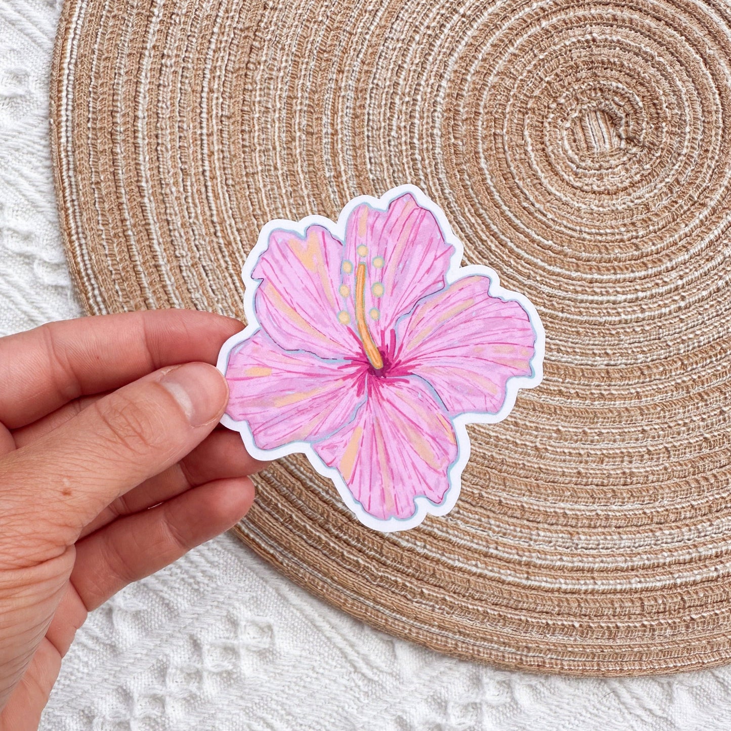 Pink Hibiscus Flower Waterproof Sticker