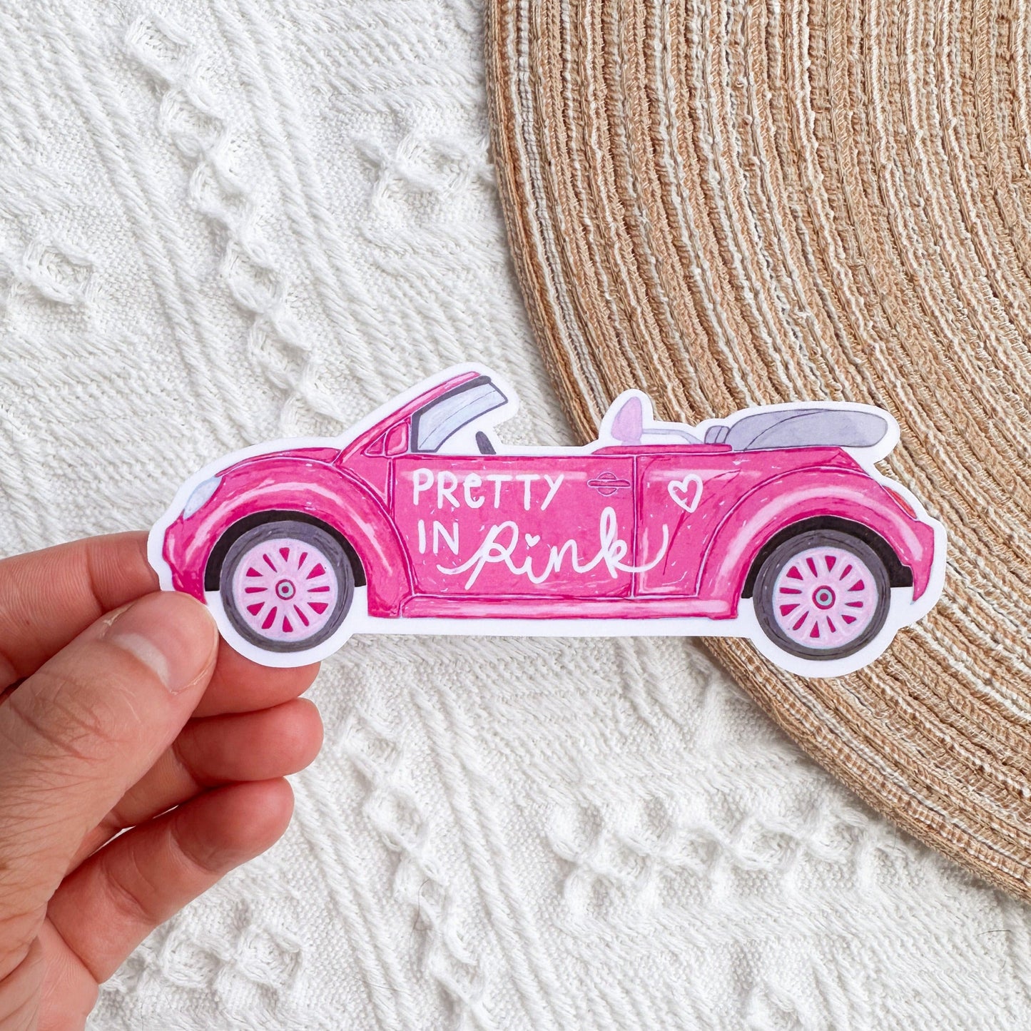 Pink Volkswagen Beetle Sticker