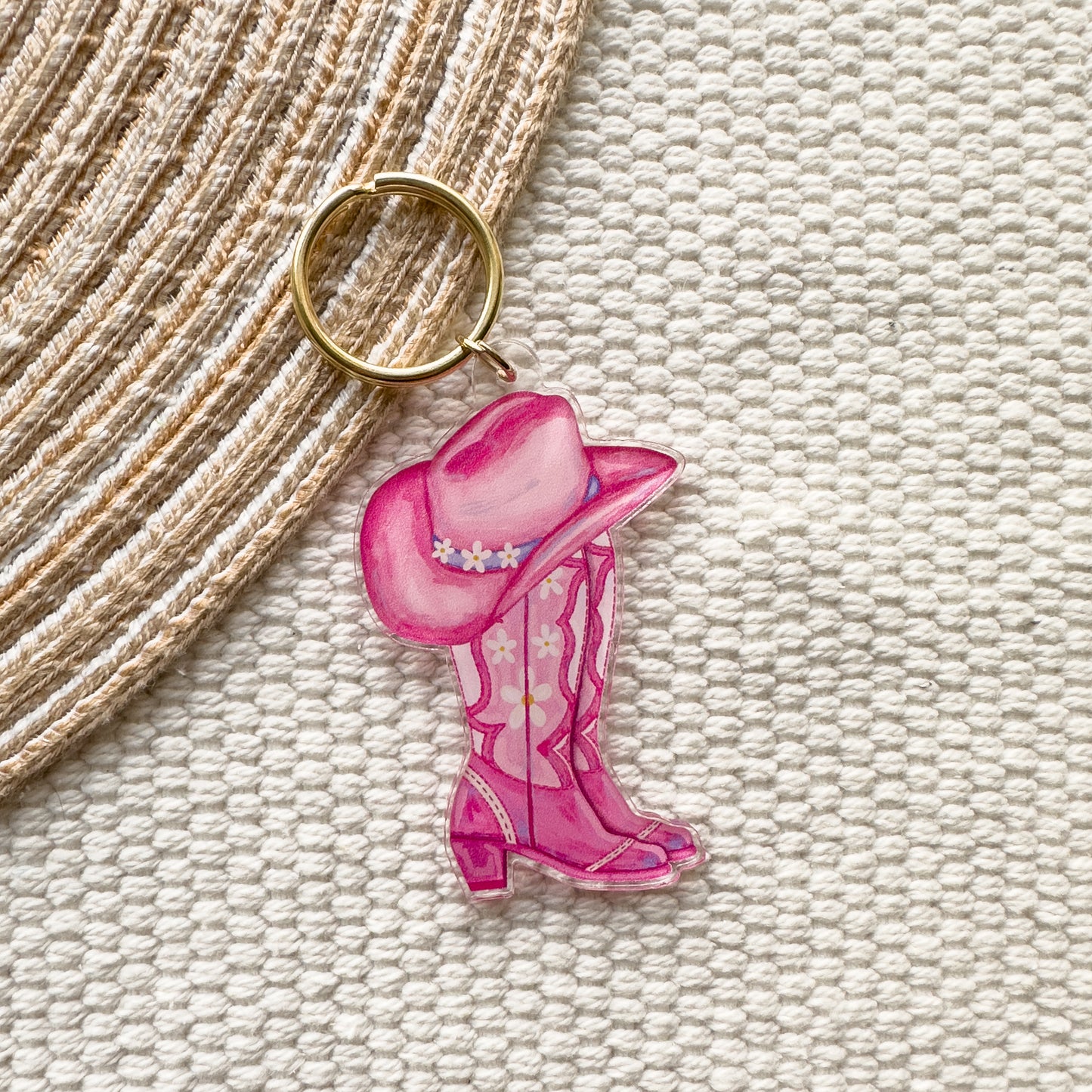 Pink Cowgirl Boots Keychain