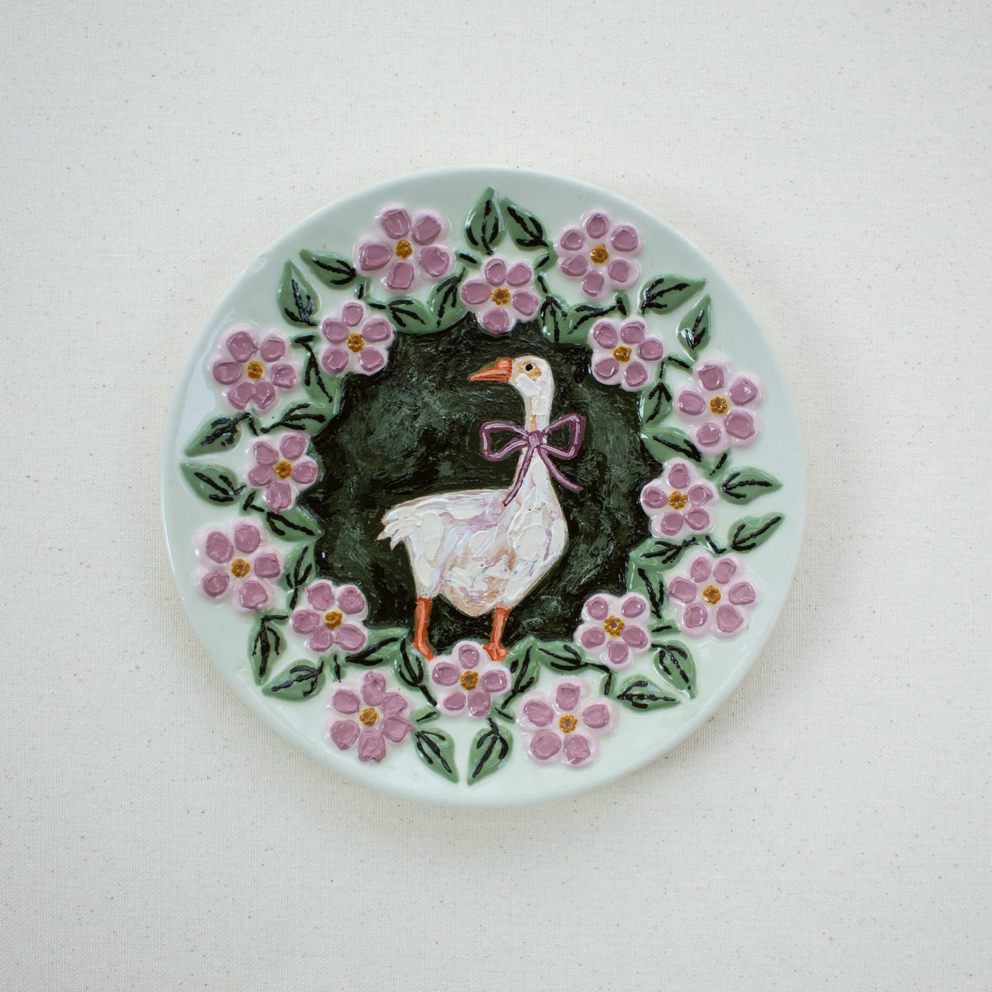 "She's Darling" Goose Original Acrylic Painting on Ceramic Plate