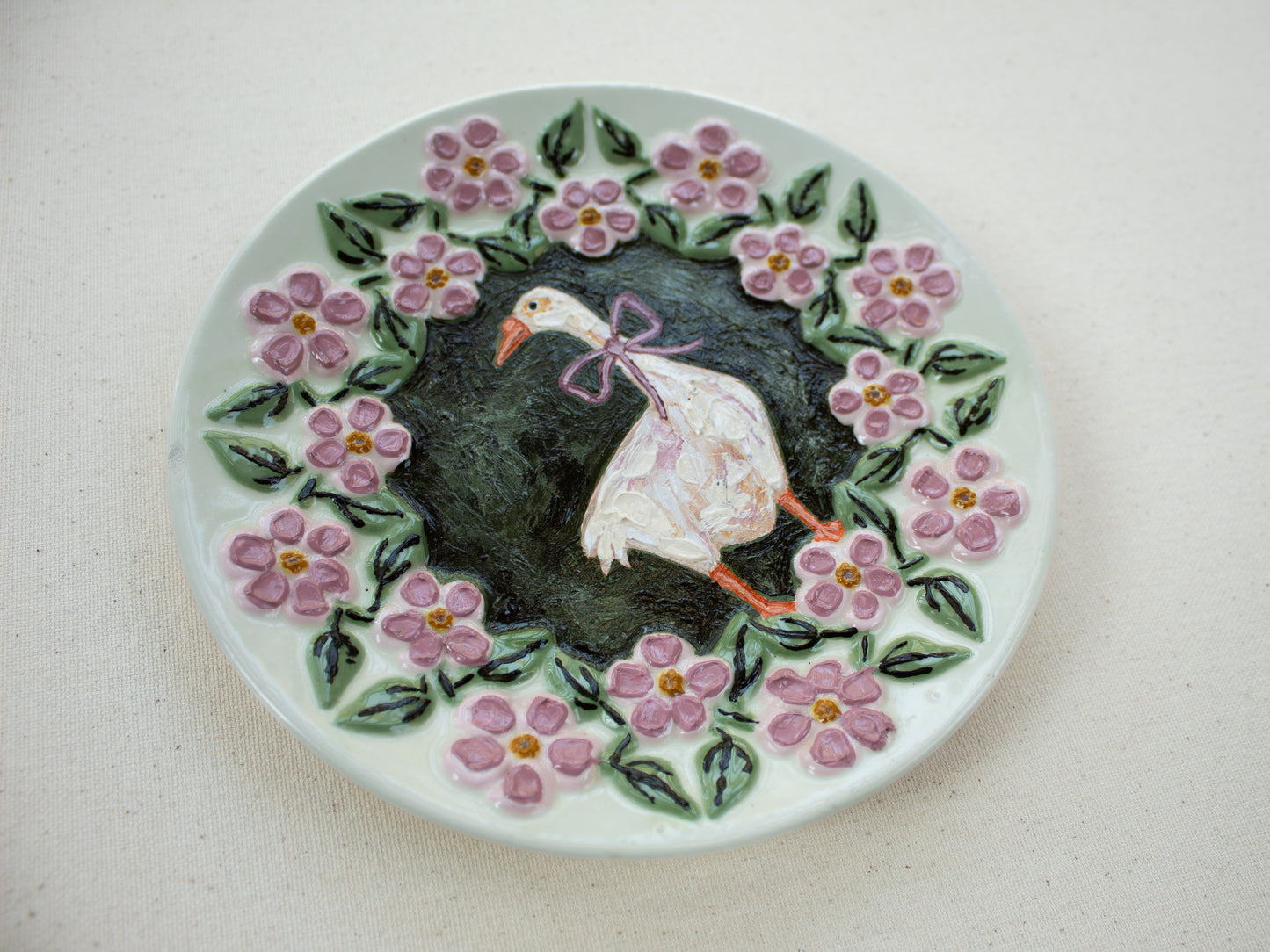 "She's Darling" Goose Original Acrylic Painting on Ceramic Plate
