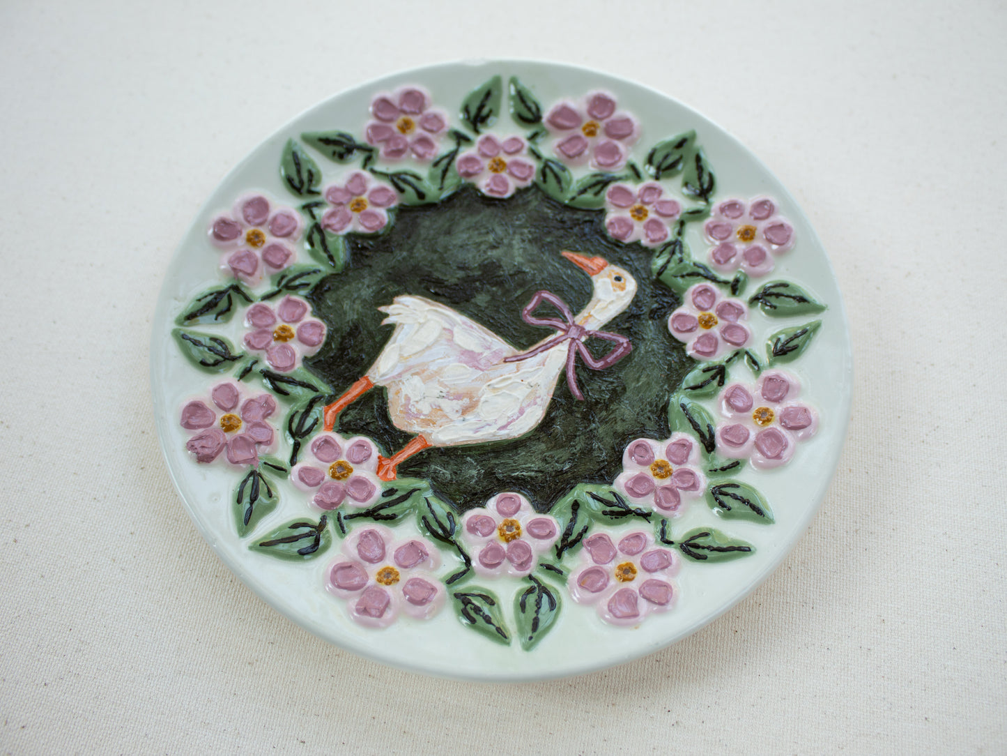 "She's Darling" Goose Original Acrylic Painting on Ceramic Plate