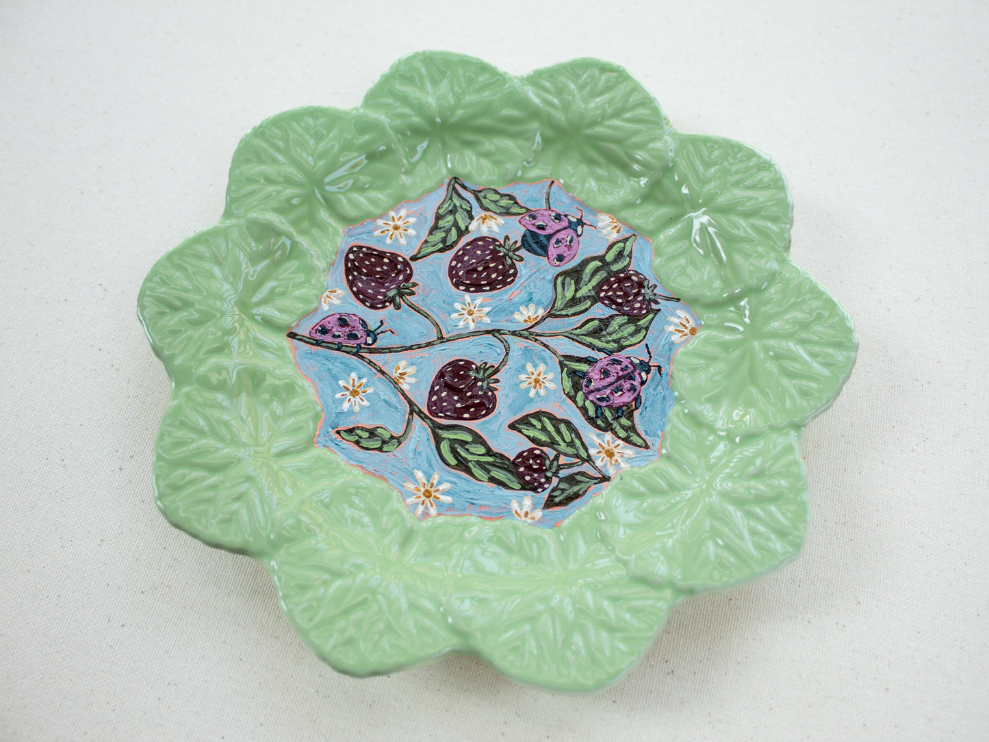 "Ladybugs and Berries" Original Acrylic Painting on Ceramic Plate