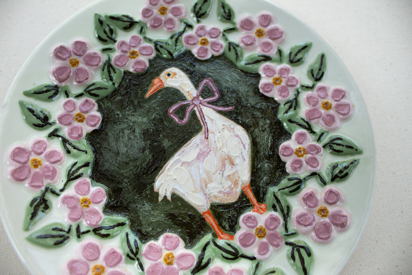 "She's Darling" Goose Original Acrylic Painting on Ceramic Plate