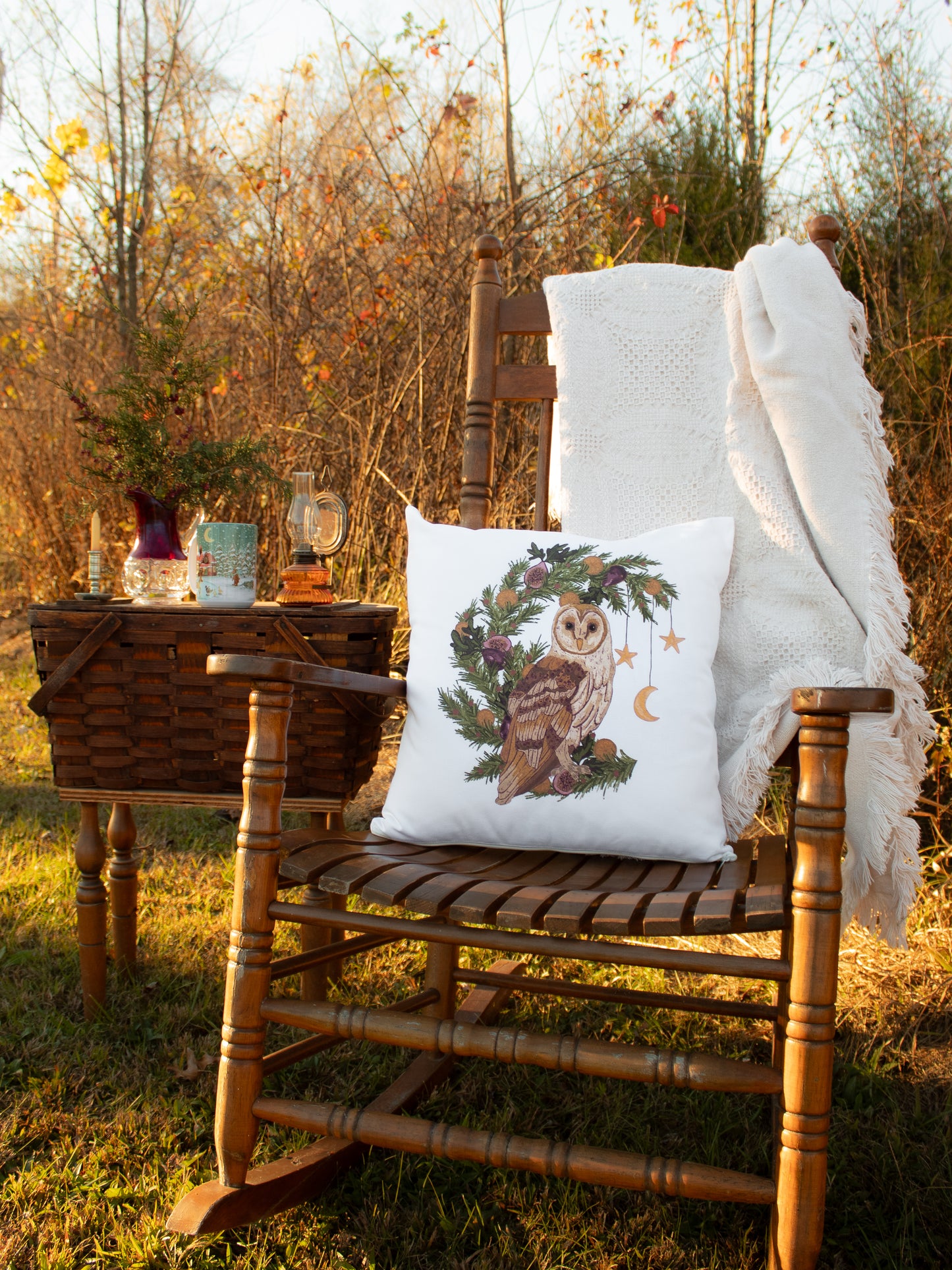 Woodland Owl & Wreath Holiday Pillow Case