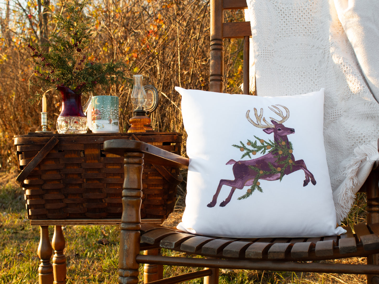 Woodland Reindeer Holiday Pillow Case