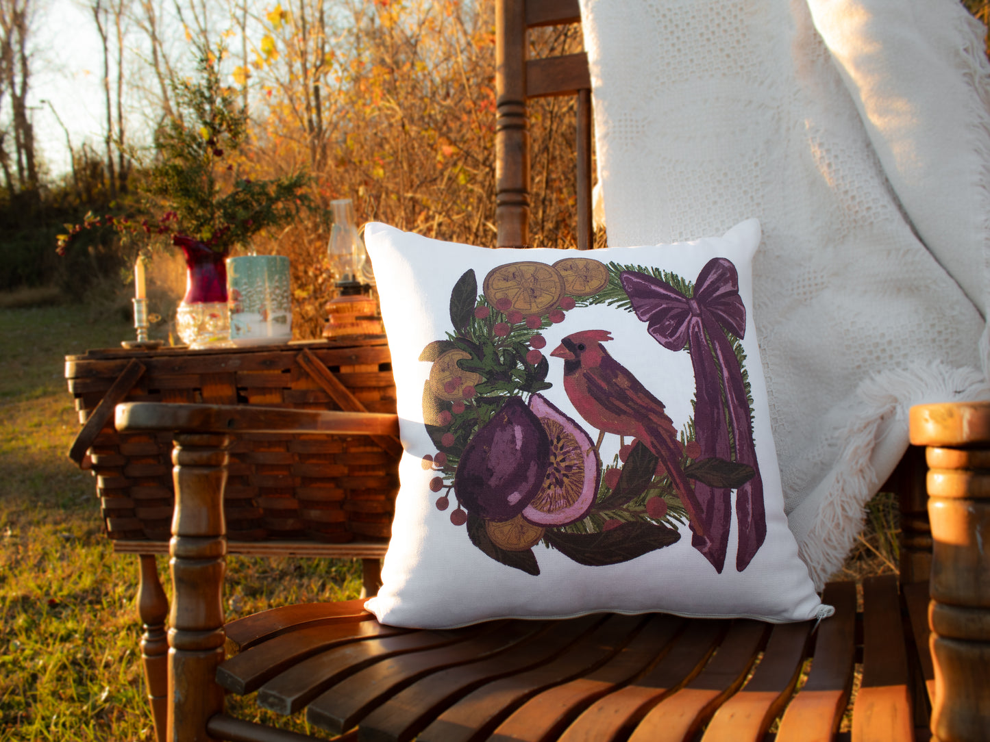Woodland Cardinal & Wreath Holiday Pillow Case