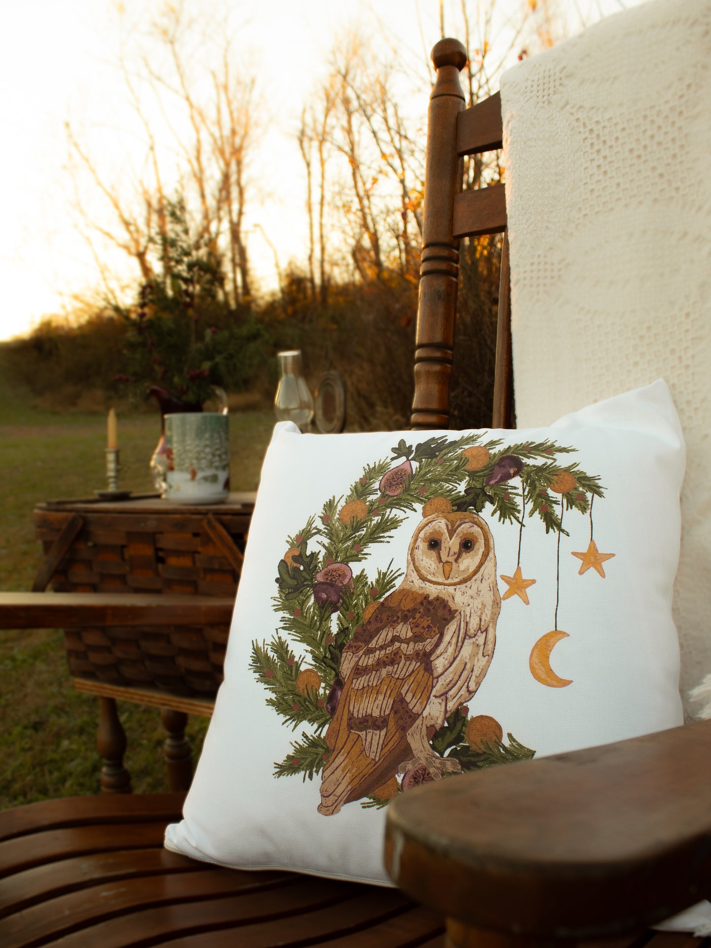Woodland Owl & Wreath Holiday Pillow Case