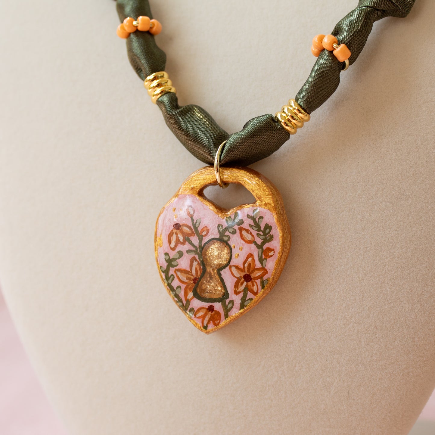 Floral Heart Locket Bandana Necklace