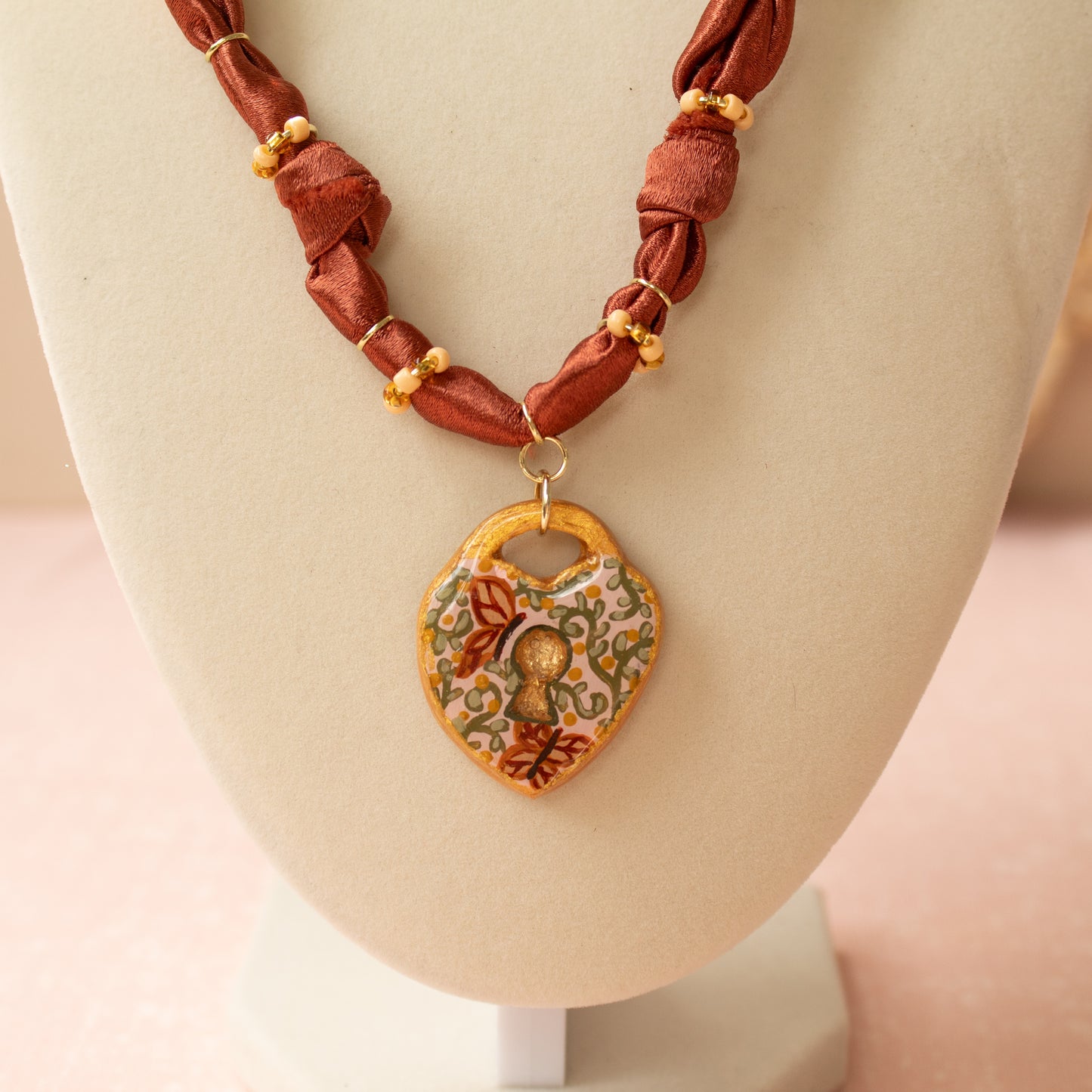Butterfly Heart Locket Bandana Necklace