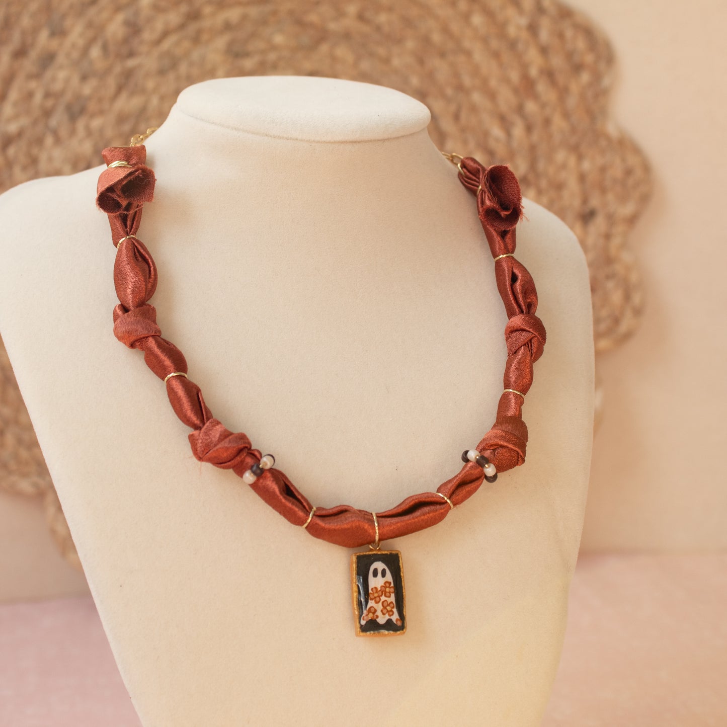 Floral Ghost Bandana Necklace (Satin Rust)