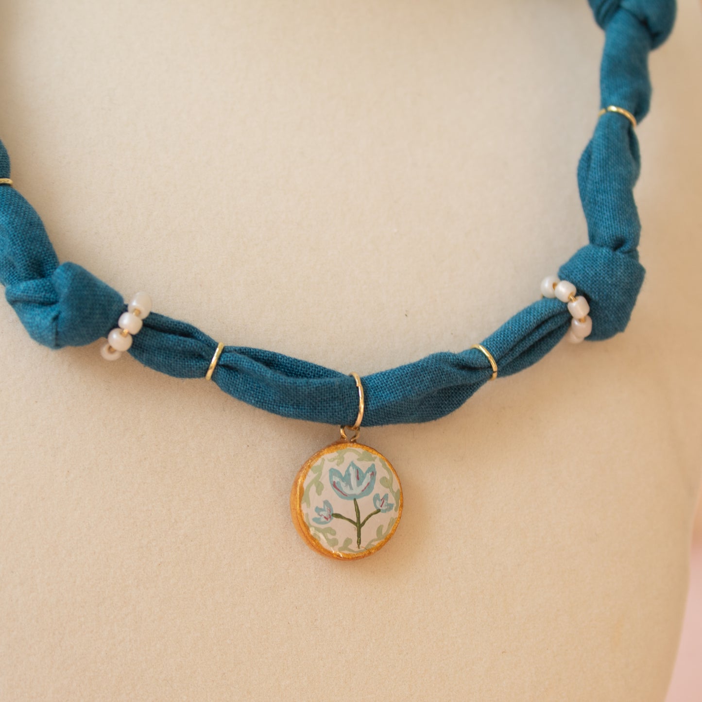 Teal Floral Bandana Necklace