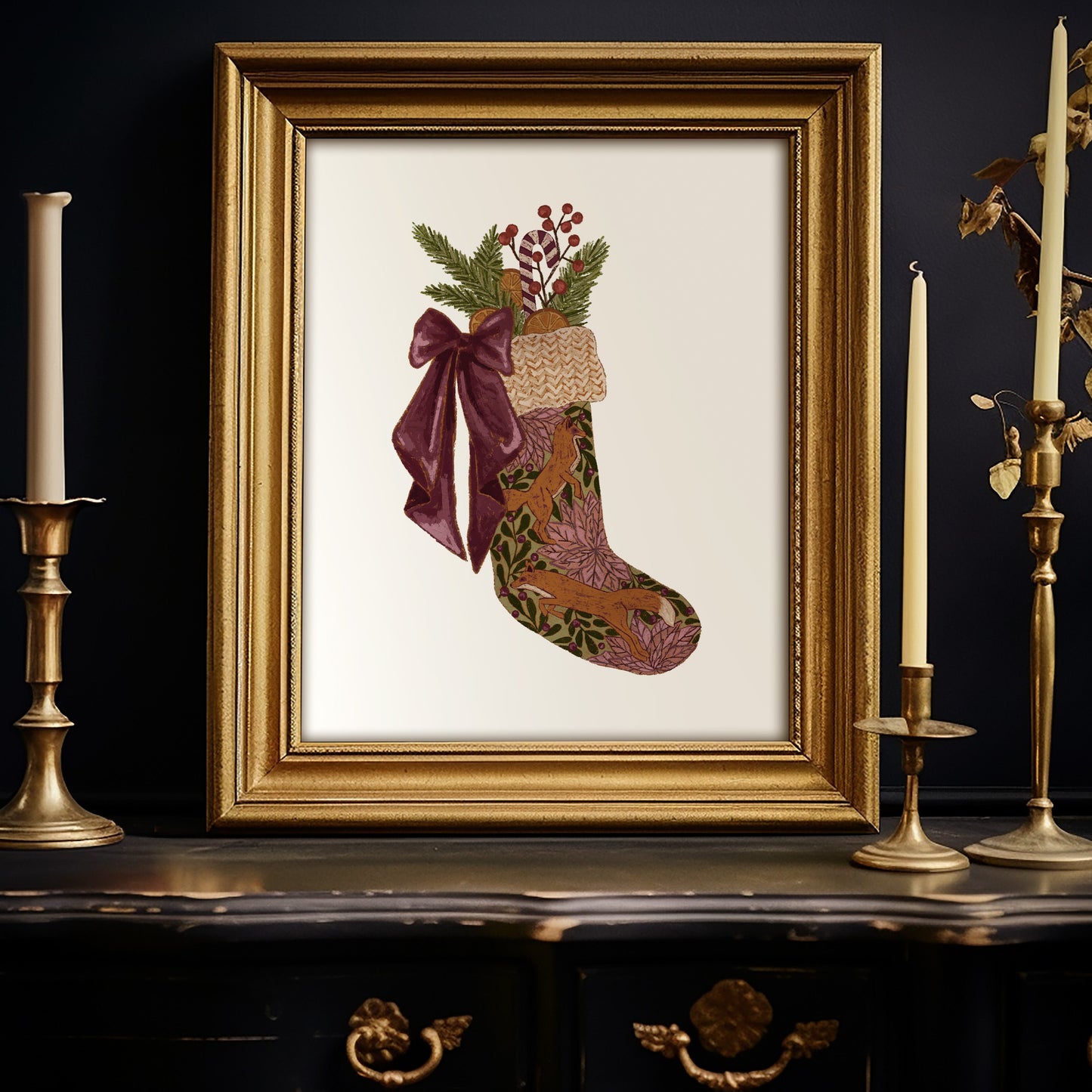 Woodland Fox Stocking Art Print