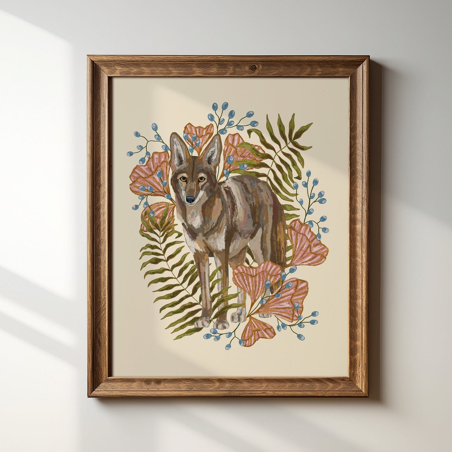 Wild Coyote and Florals Art Print