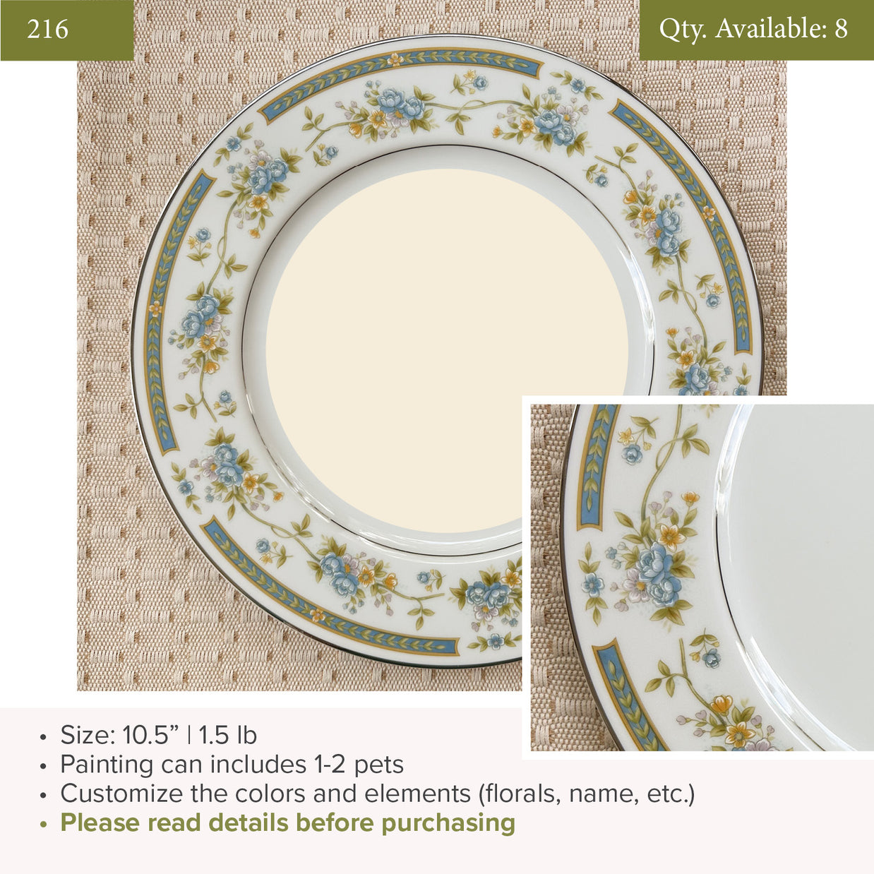 Plate 216 | 10.5" | Fits 1-2 Pets | 8 available
