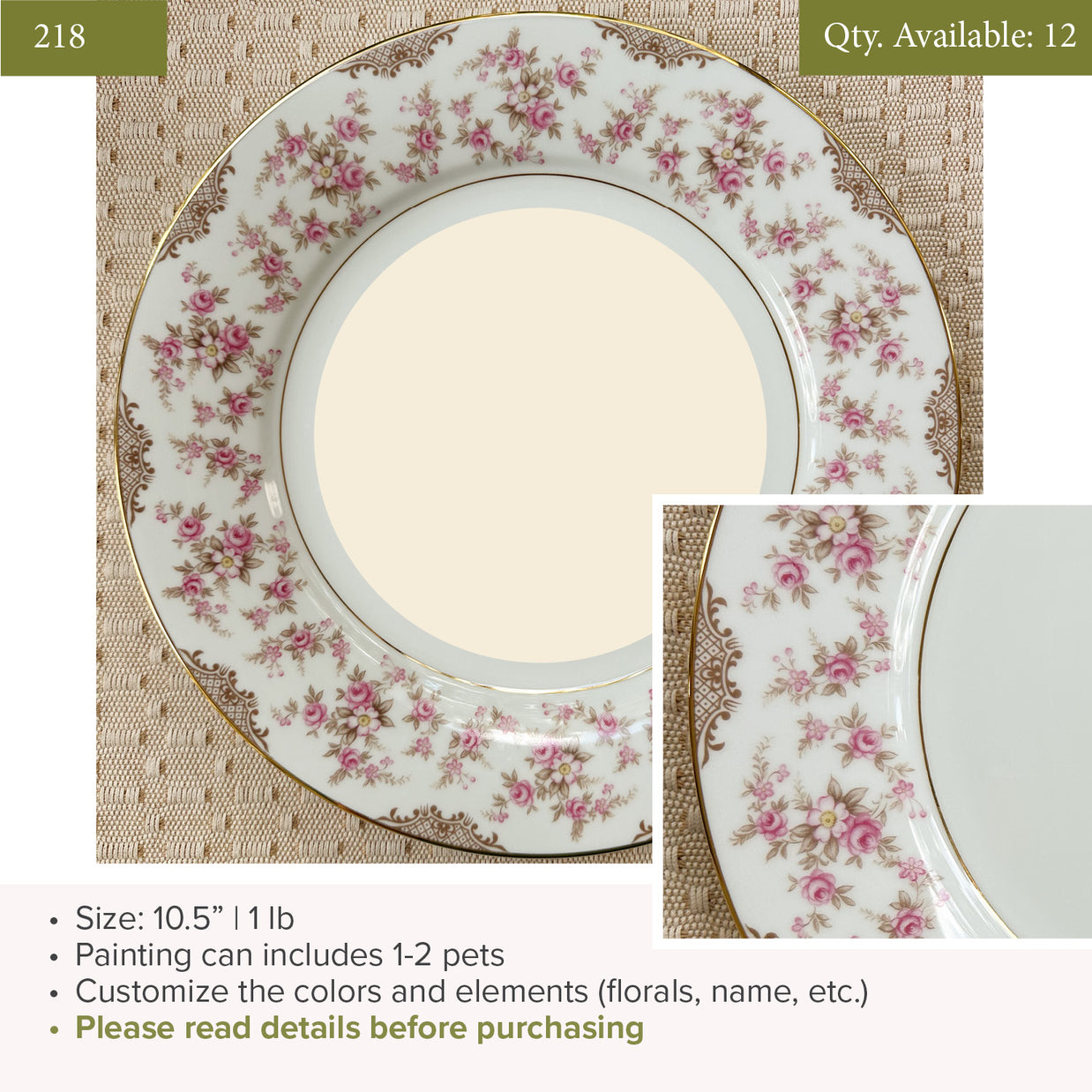 Plate 218 | 10.5" | Fits 1-2 Pets | 12 available