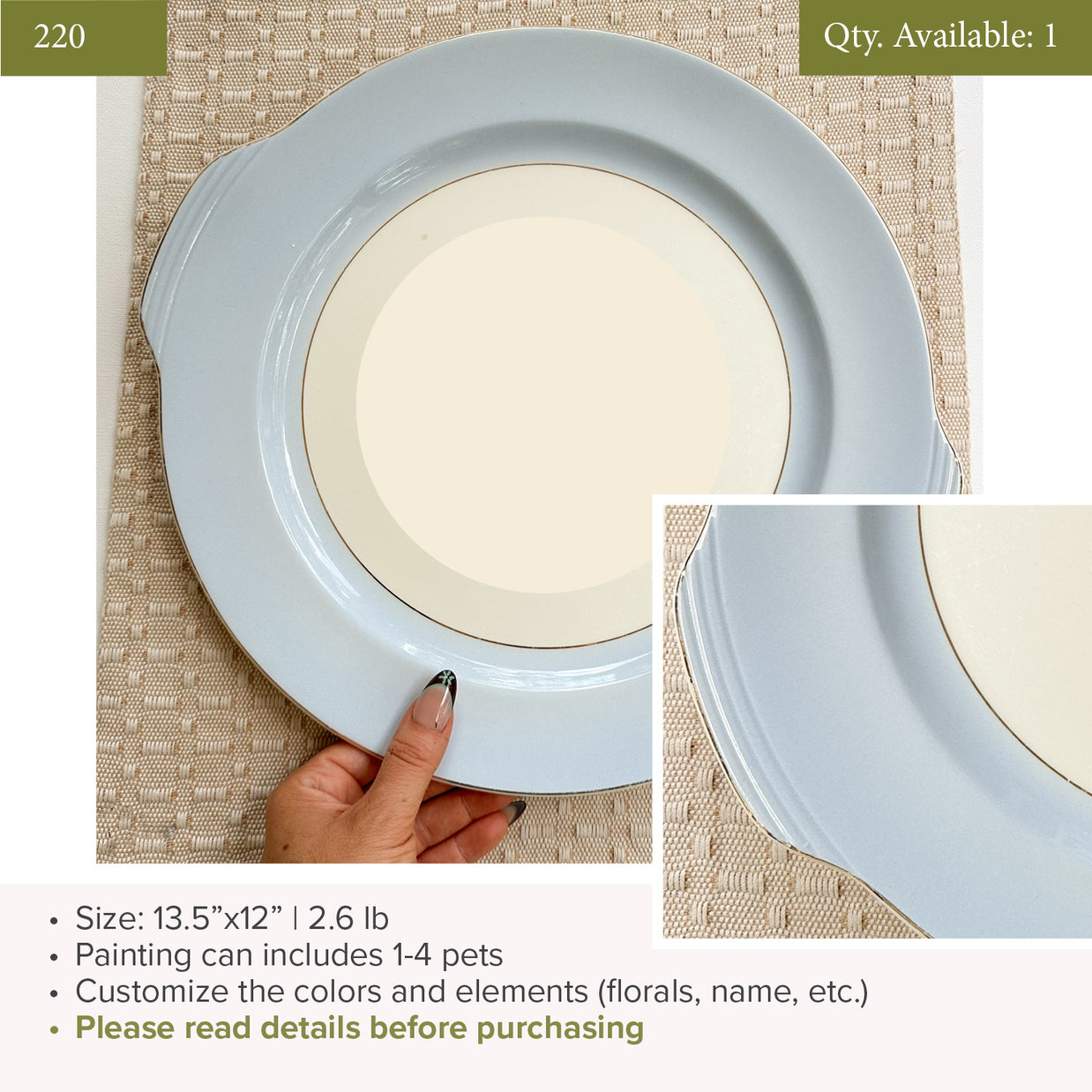 Plate 220 | 13.5x12" | Fits 1-4 Pets | 1 available