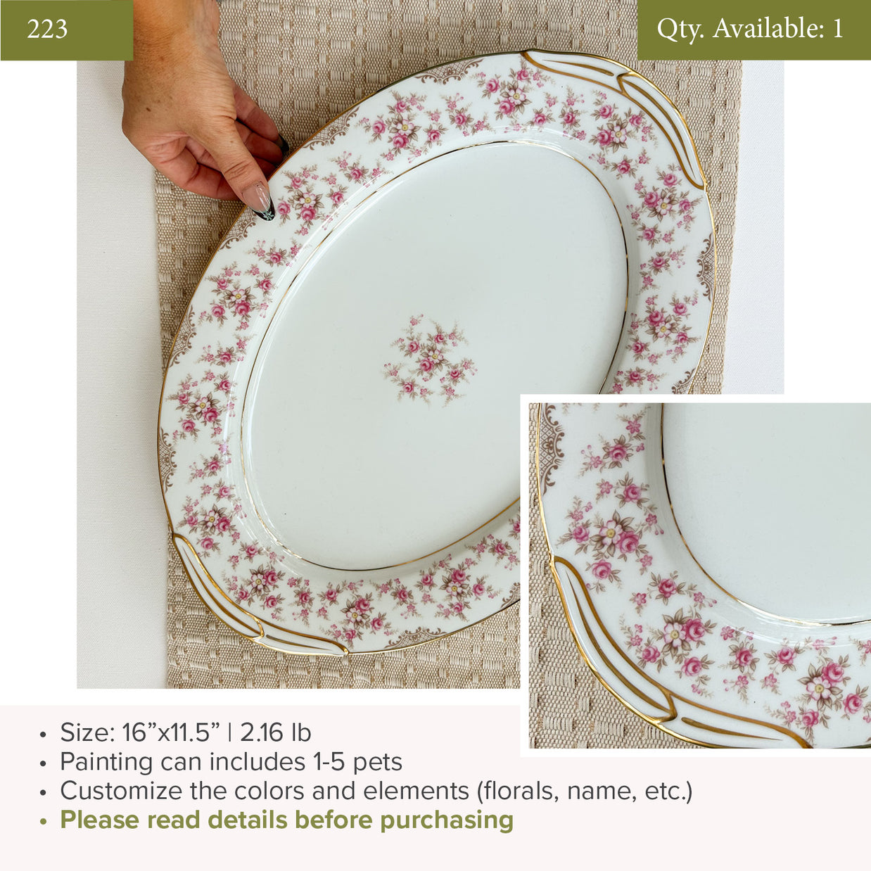 Plate 223 | 16"x11.5" | Fits 1-5 Pets | 1 available