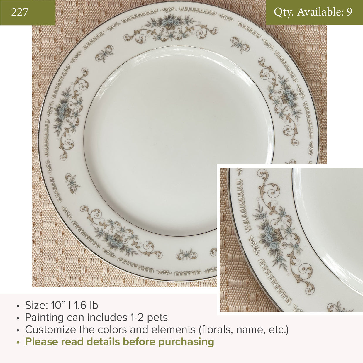 Plate 227 | 10" | Fits 1-2 Pets | 9 available