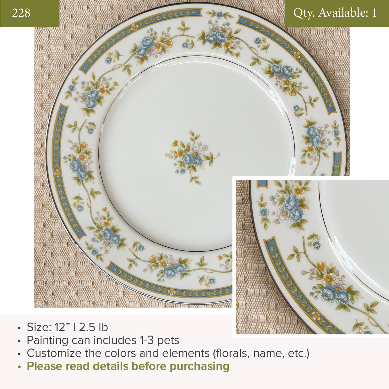 Plate 228 | 12" | Fits 1-3 Pets | 1 available