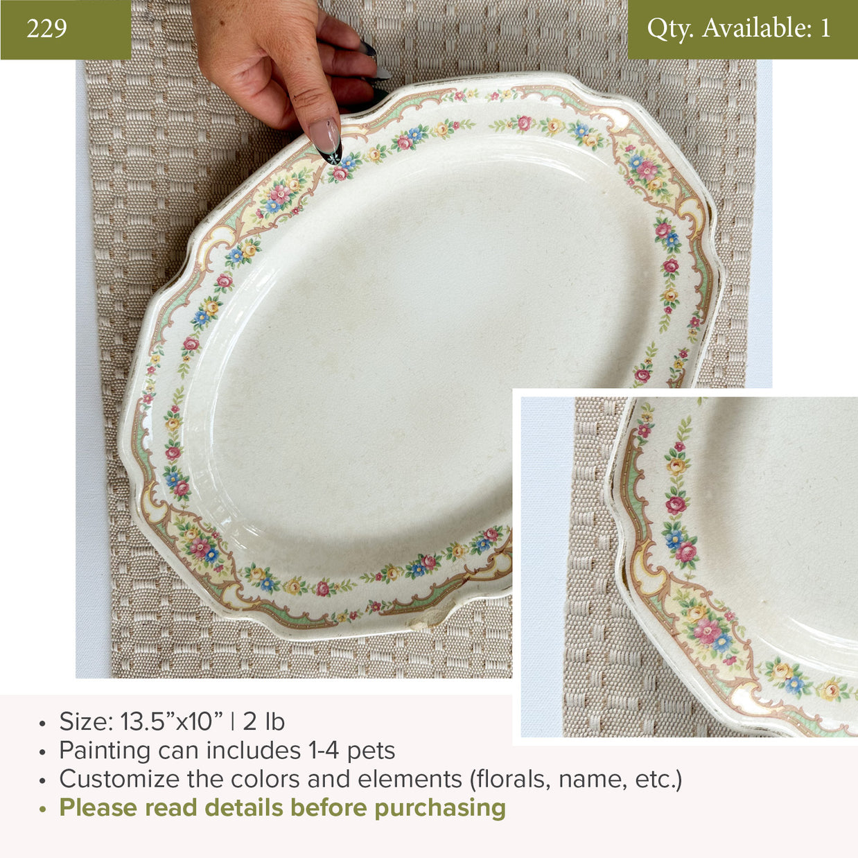 Plate 229 | 13.5"x10" | Fits 1-4 Pets | 1 available