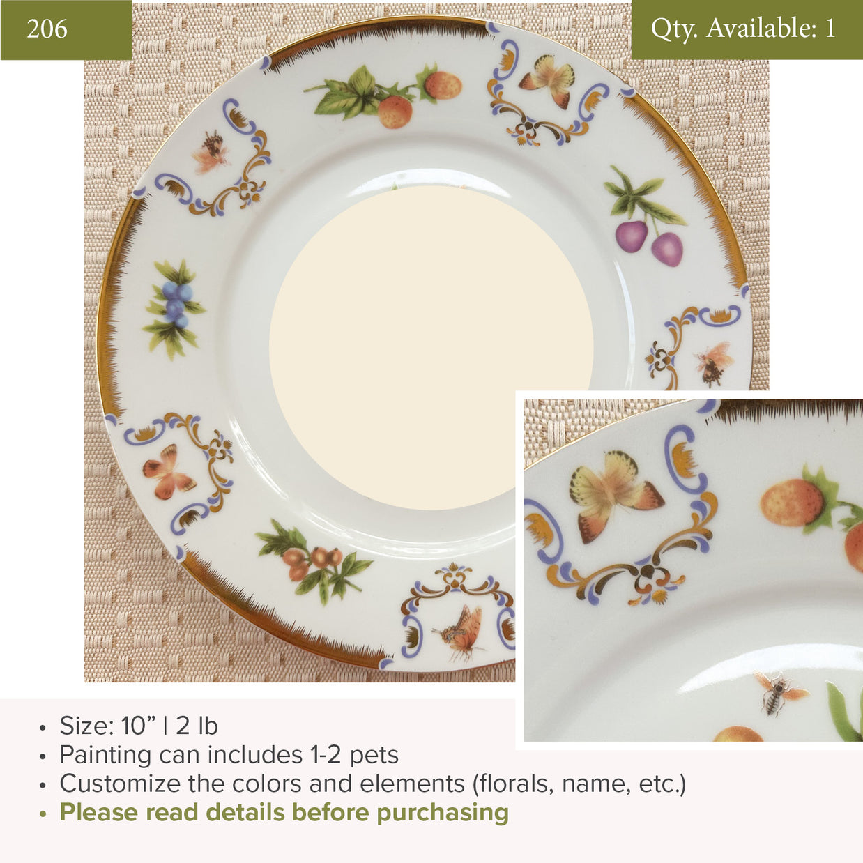 Plate 206 | Florals & Fruit | 10" | Fits 1-2 Pets | 1 available