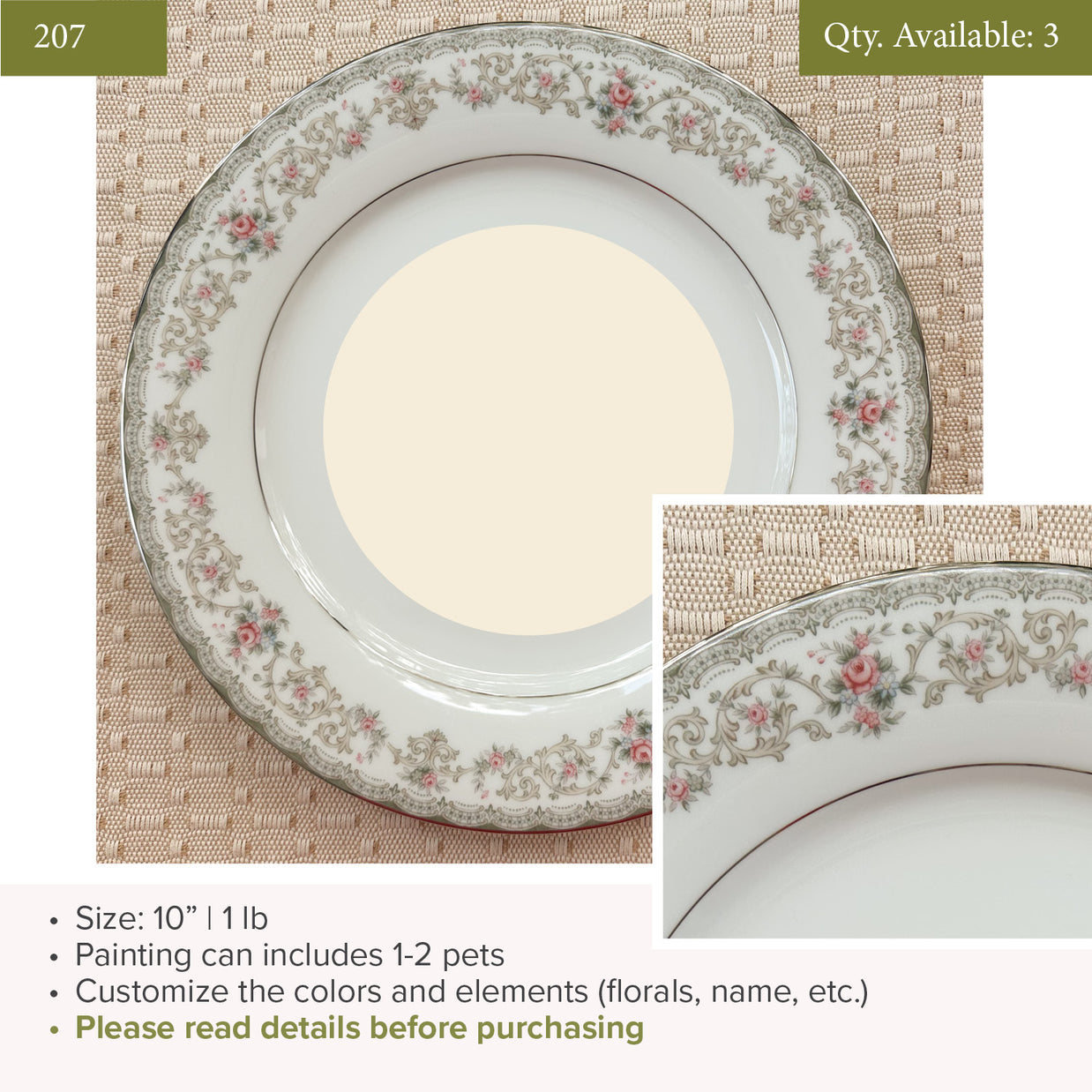 Plate 207 | Florals & Fruit | 10" | Fits 1-2 Pets | 3 available