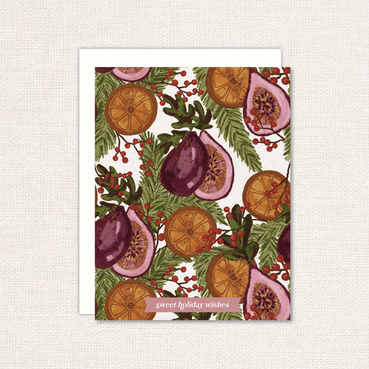 Winter Fig Pattern Holiday Card - Sweet Holiday Wishes