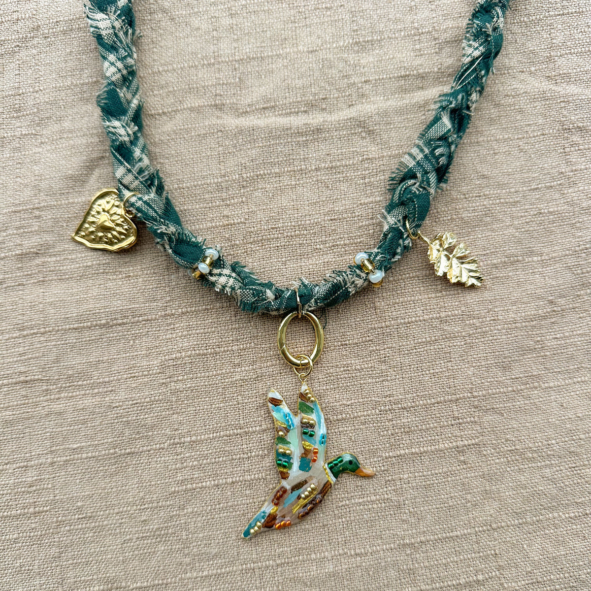 Mallard Duck Statement Necklace with charms