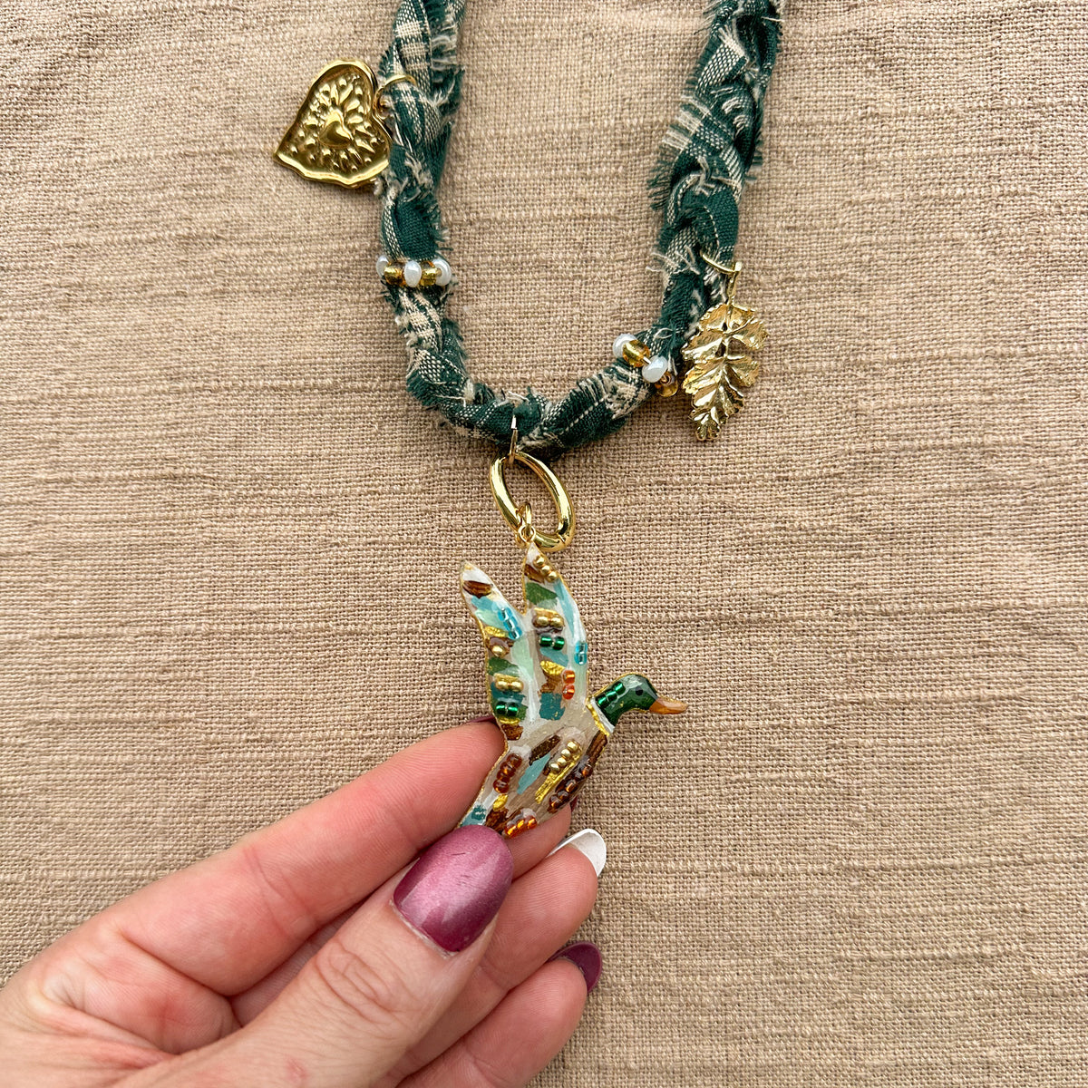 Mallard Duck Statement Necklace with charms