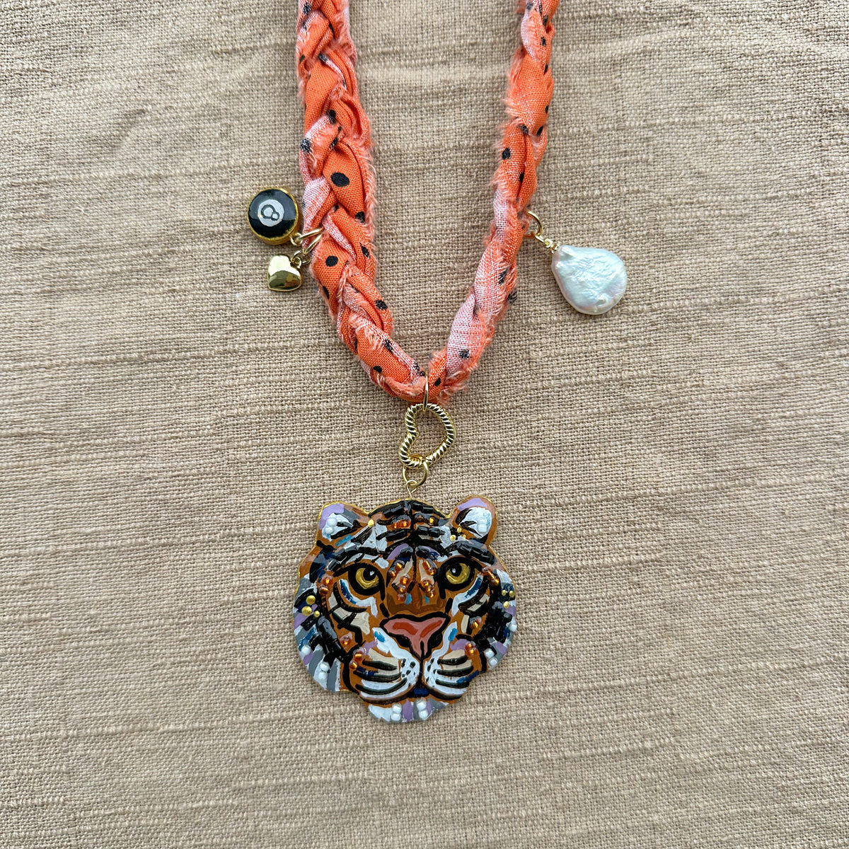 Tiger Statement Necklace with charms