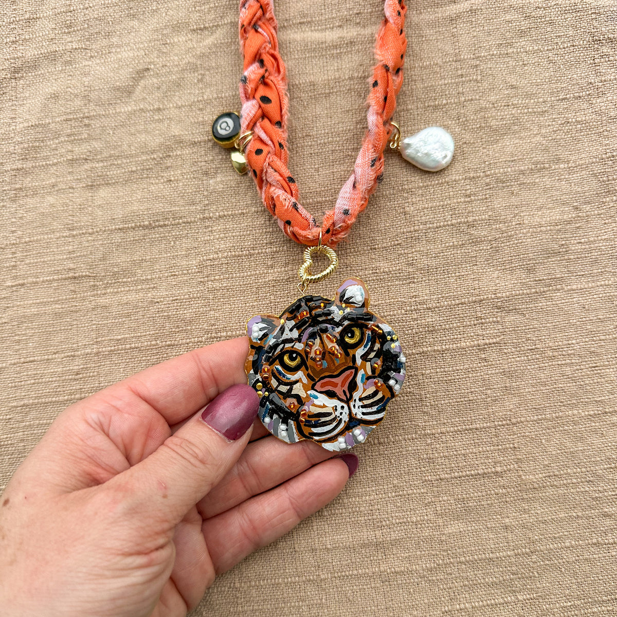 Tiger Statement Necklace with charms
