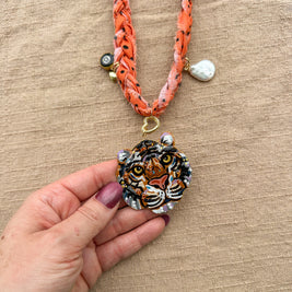 Tiger Statement Necklace with charms