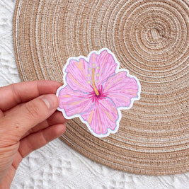 Pink Hibiscus Flower Waterproof Sticker
