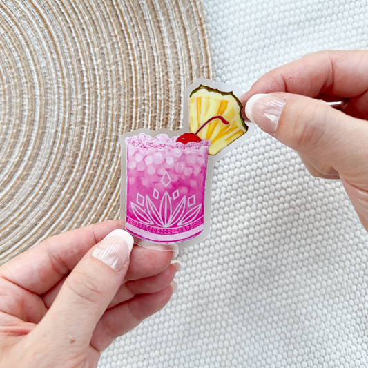 Pink Pineapple Cocktail Waterproof Sticker