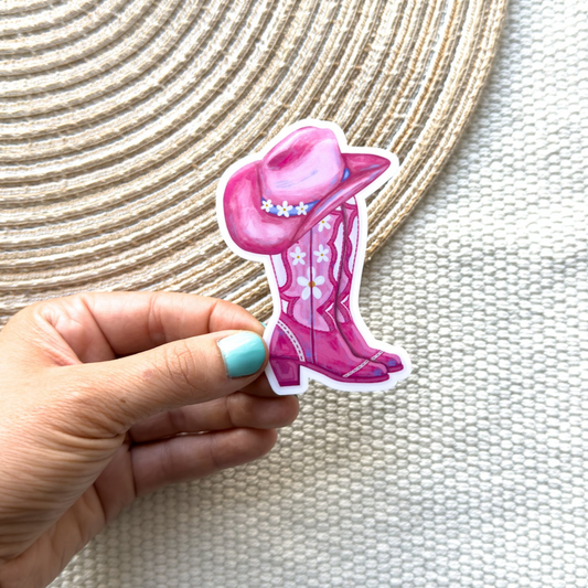Pink Cowgirl Boots Waterproof Sticker