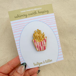 Hand-Painted French Fry Brooch | Mixed Media Wearable Art Pin