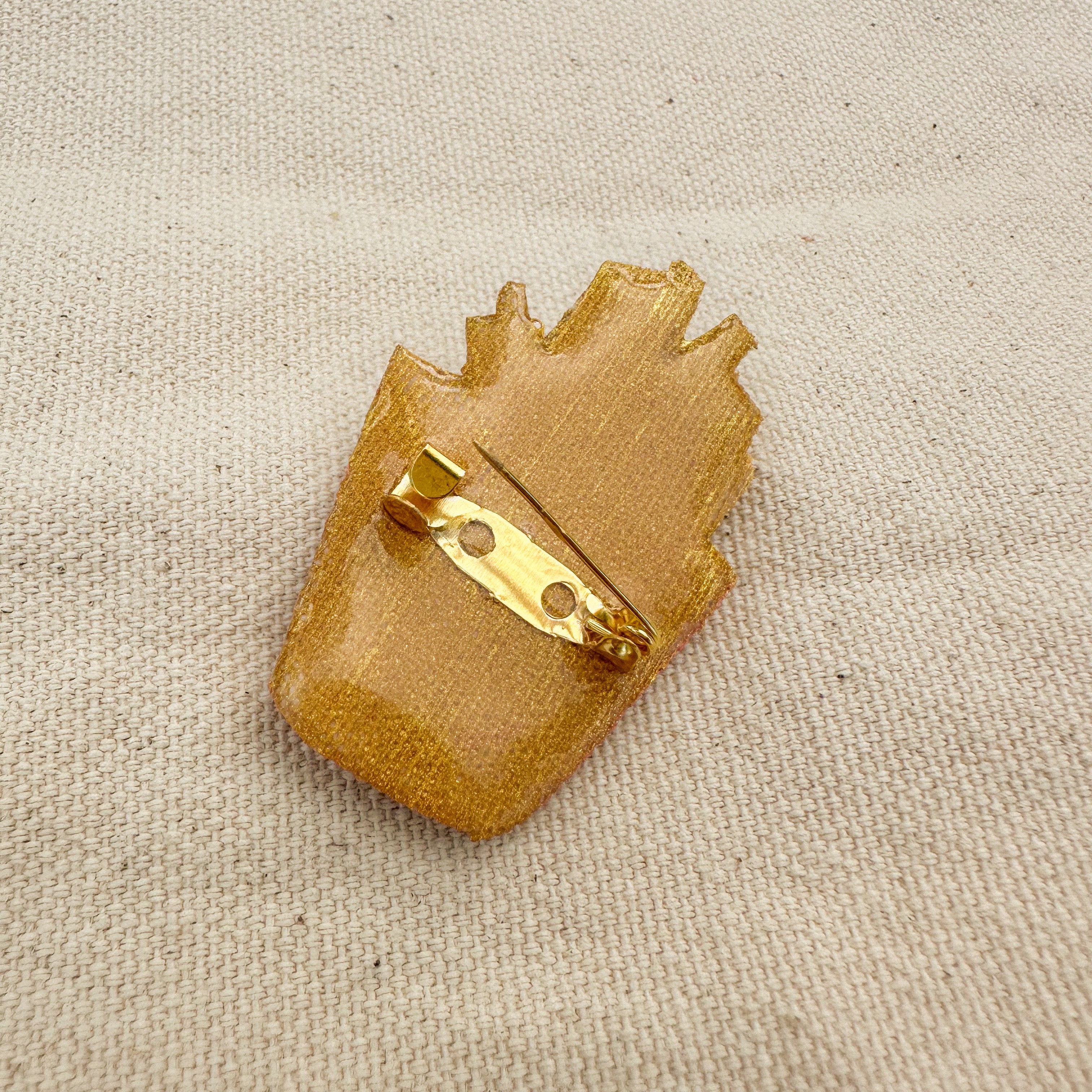 Hand-Painted French Fry Brooch | Mixed Media Wearable Art Pin