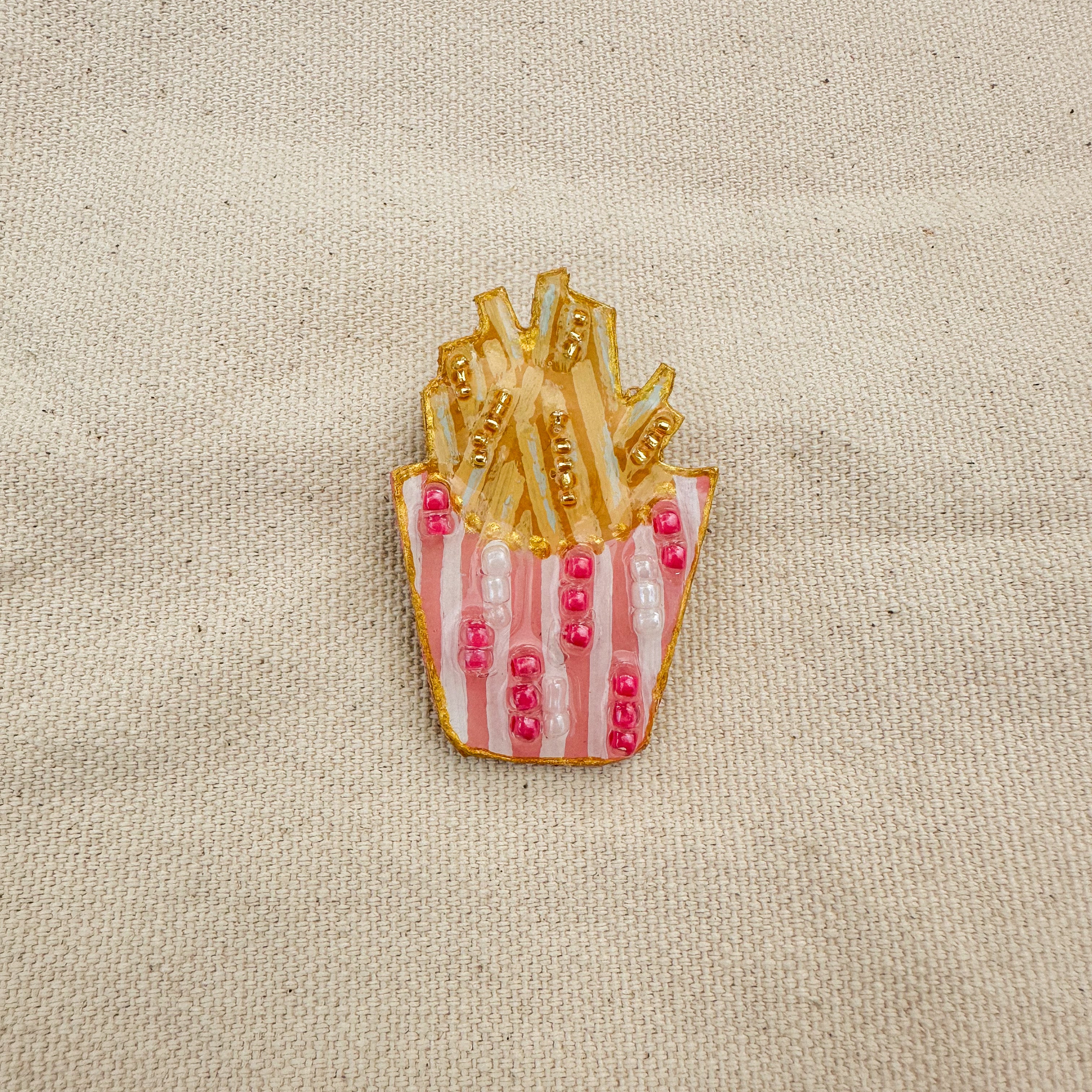 Hand-Painted French Fry Brooch | Mixed Media Wearable Art Pin