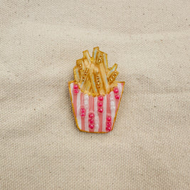 Hand-Painted French Fry Brooch | Mixed Media Wearable Art Pin