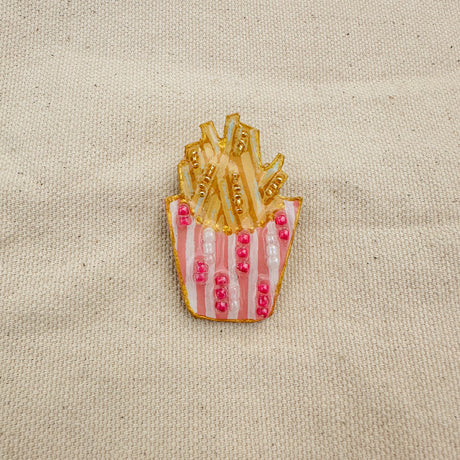 Hand-Painted French Fry Brooch | Mixed Media Wearable Art Pin