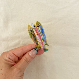 Hand-Painted Sardine Fish Brooch | Mixed Media Wearable Art Pin
