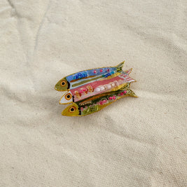 Hand-Painted Sardine Fish Brooch | Mixed Media Wearable Art Pin