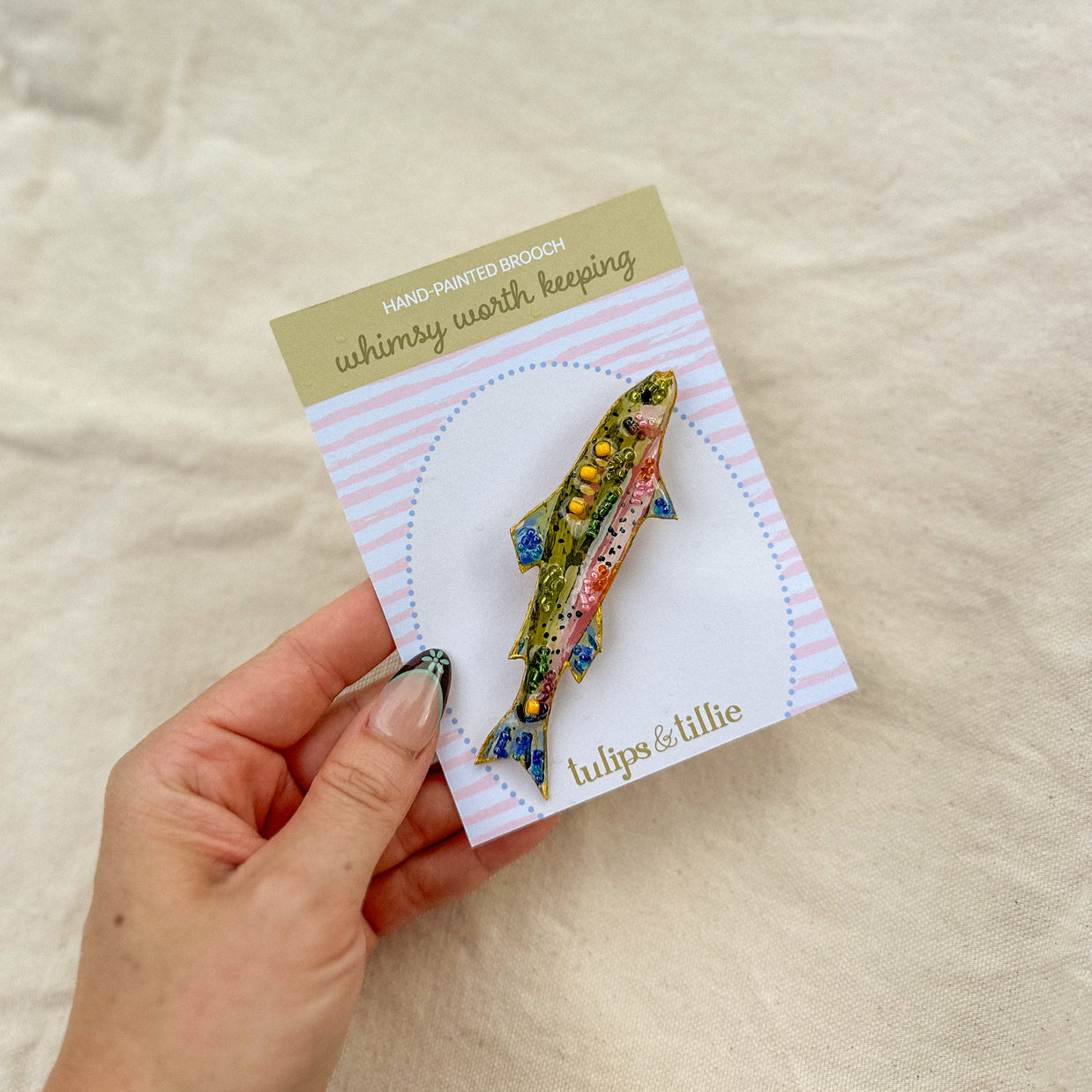 Hand-Painted fish Brooch | Mixed Media Wearable Art Pin
