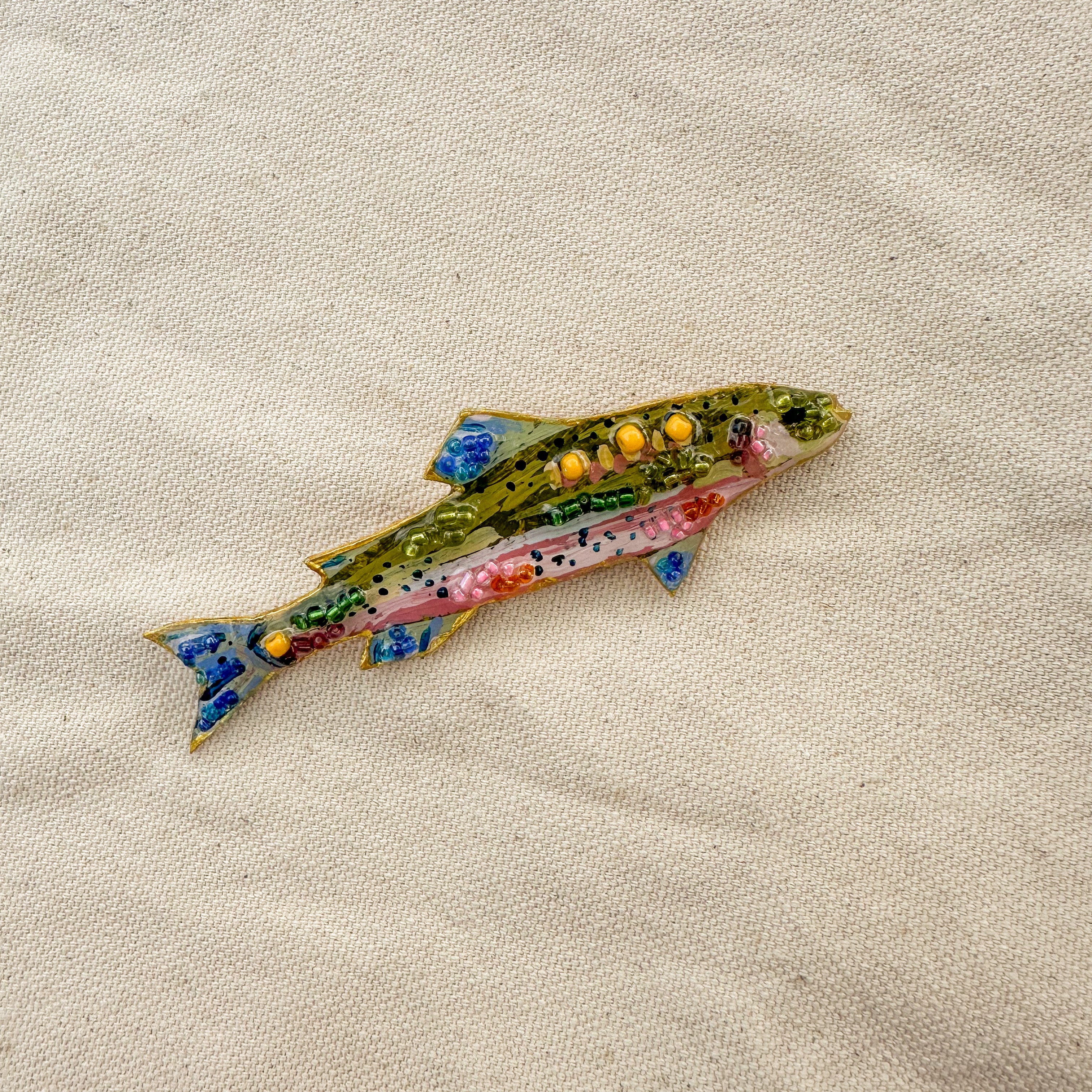 Hand-Painted fish Brooch | Mixed Media Wearable Art Pin