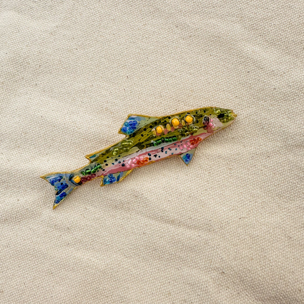 Hand-Painted fish Brooch | Mixed Media Wearable Art Pin
