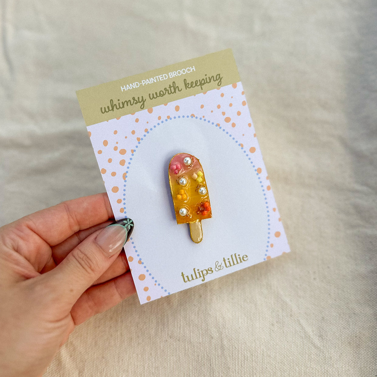 Hand-Painted Popsicle Brooch | Mixed Media Wearable Art Pin