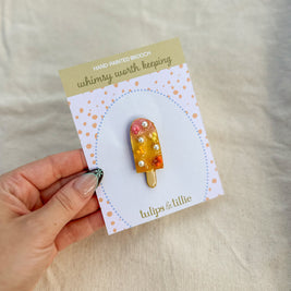 Hand-Painted Popsicle Brooch | Mixed Media Wearable Art Pin