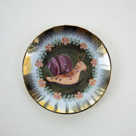 Snail Original Acrylic Painting on Vintage Plate