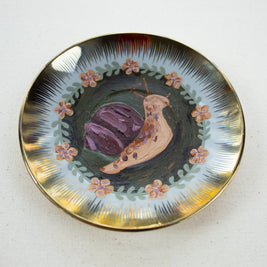 Snail Original Acrylic Painting on Vintage Plate